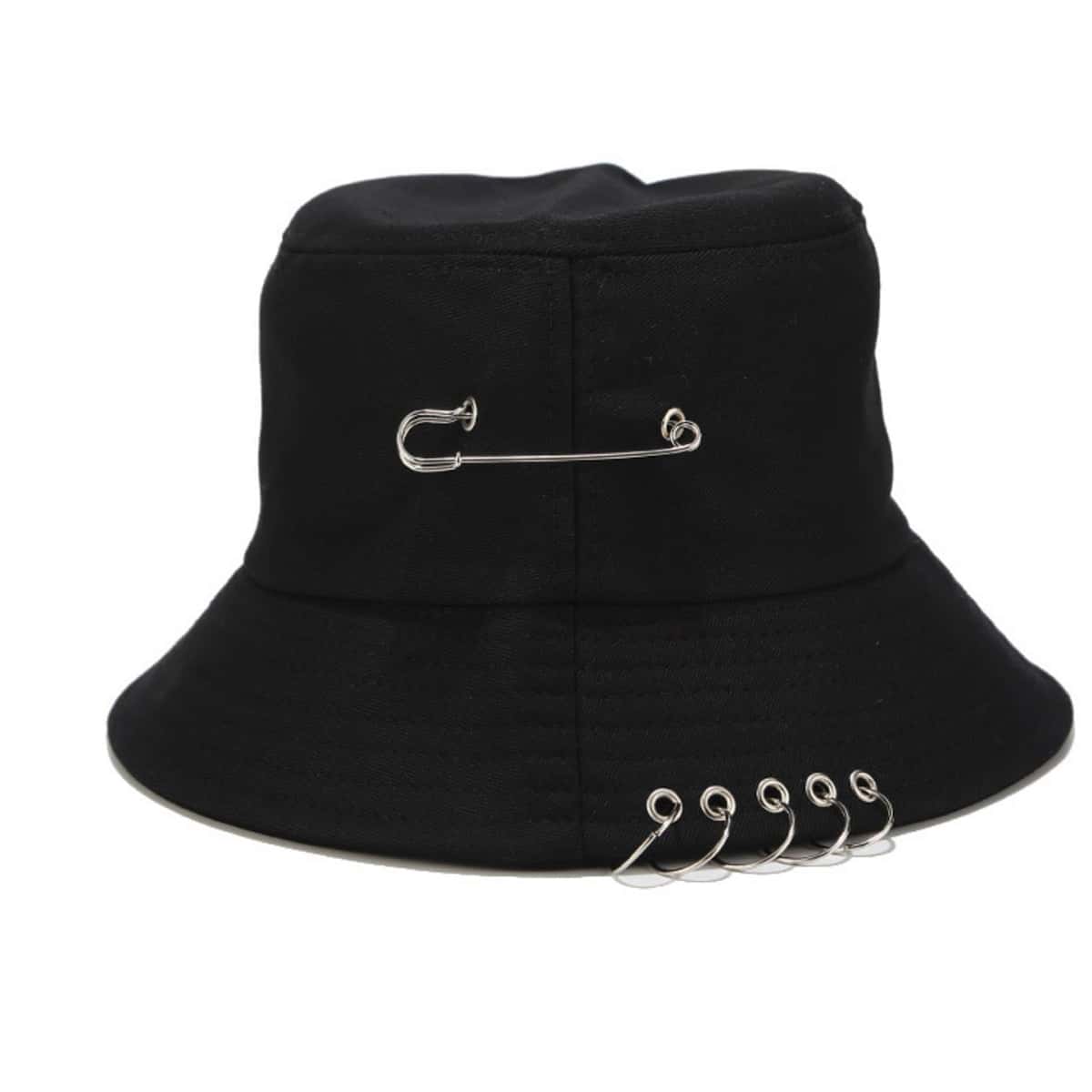 

Safety Pin Decor Bucket Hat, Black