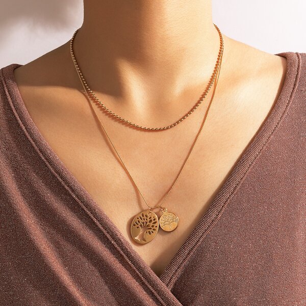 

Tree Charm Layered Necklace, Gold