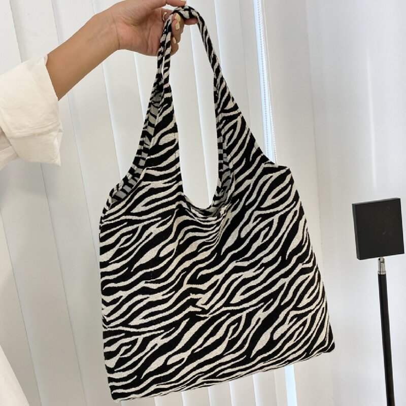 Zebra Striped Tote Bag, Black and white