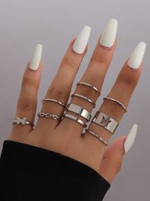 9pcs Butterfly Decor Ring - Silver - View 1