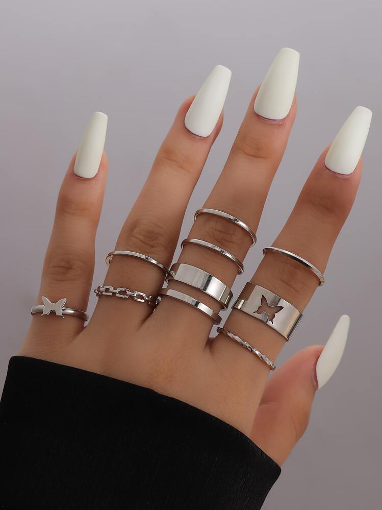 9st Butterfly Decor Ring - Silver - Visa 1