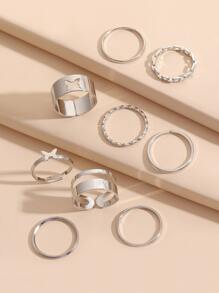 9pcs Butterfly Decor Ring - Silver - View 2