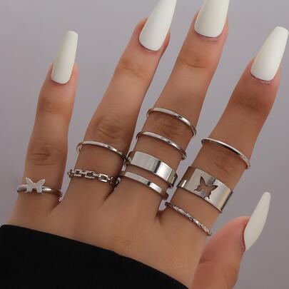 9入組蝴蝶裝飾戒指