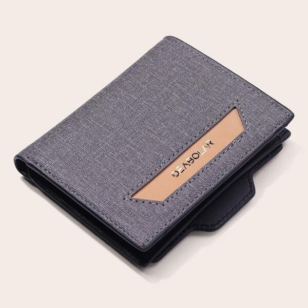

Men Letter Graphic Small Wallet, Grey