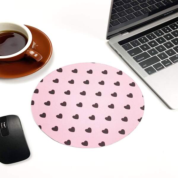 

Heart Pattern Round Mouse Pad, Pink