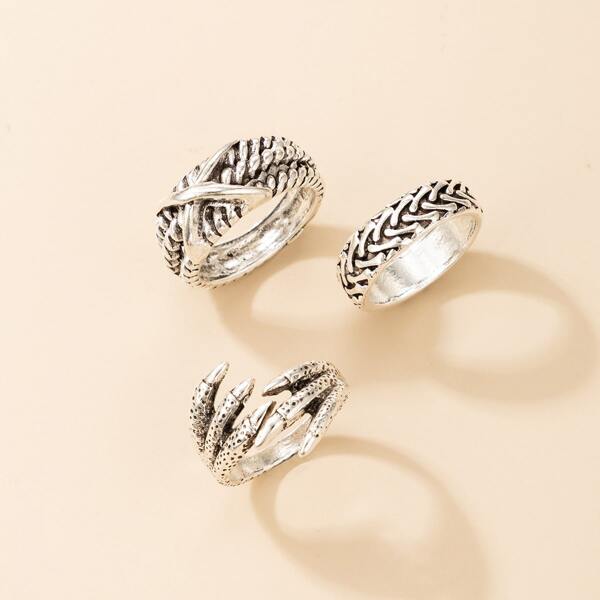 

3pcs Claw Design Ring, Silver