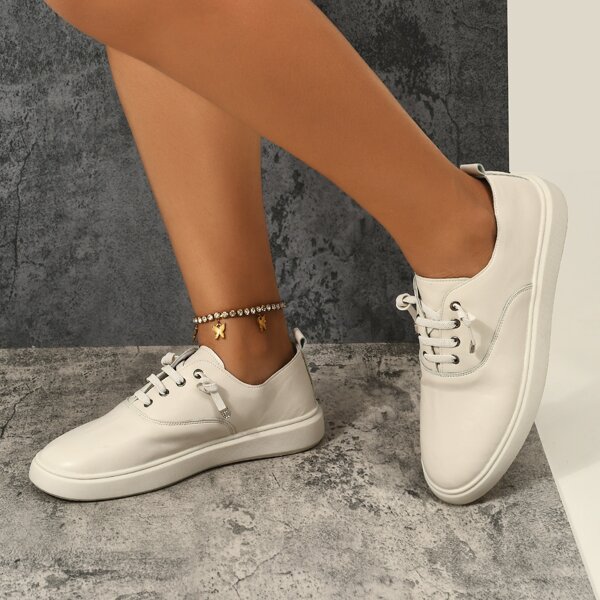 

Minimalist Lace Up Front Flats, Beige