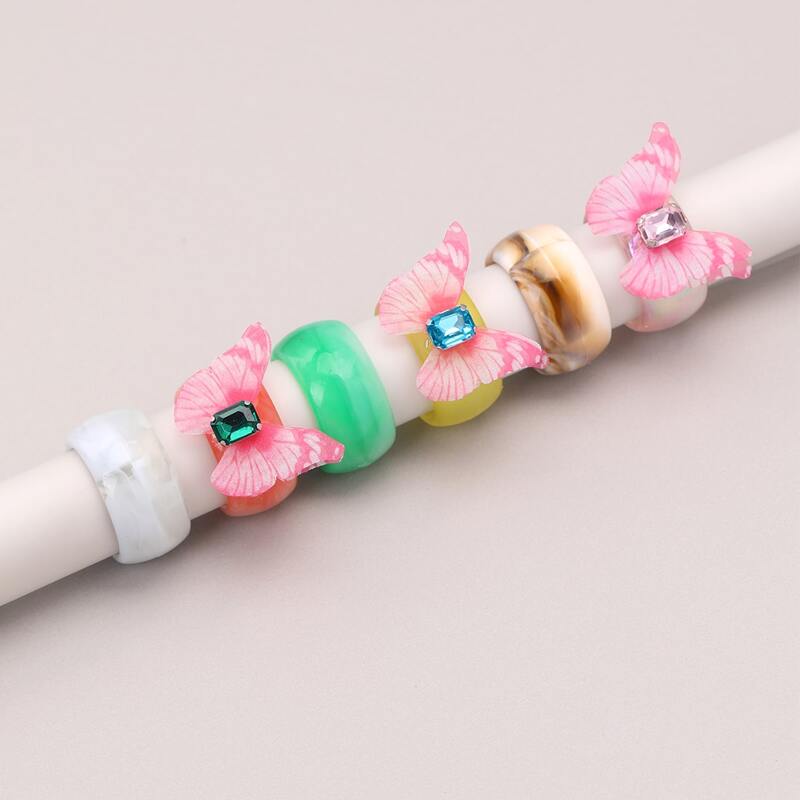 

6pcs Butterfly Decor Ring, Multicolor