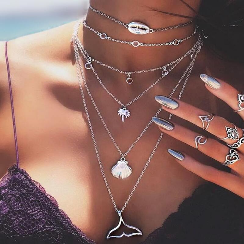 

Shell & Tree Layered Necklace, Silver
