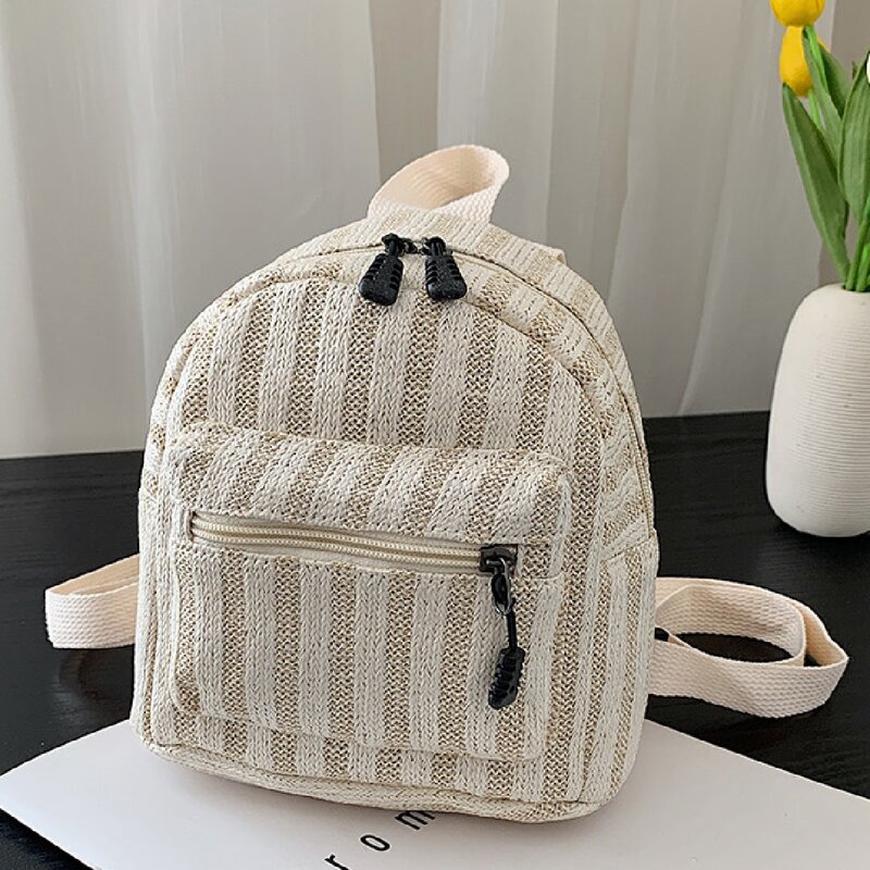 

Zip Front Striped Backpack, Khaki