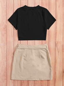 Breezaya Rib-knit Crop Tee With Belted Skirt - Multicolor - View 2