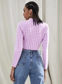 SHEIN Unity Jersey con patrón de cuadros cuello alzado - Multicolor - Ver 2