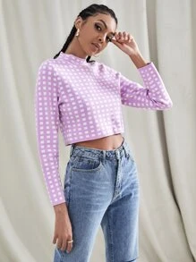 SHEIN Unity Jersey con patrón de cuadros cuello alzado - Multicolor - Ver 4