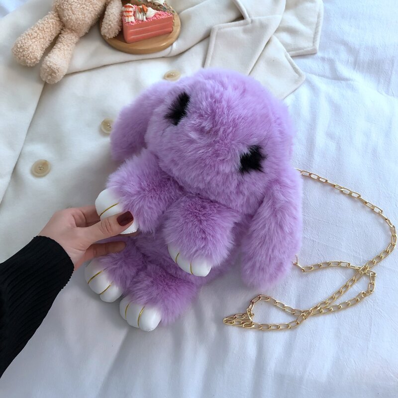 

Fluffy Rabbit Crossbody Bag, Purple