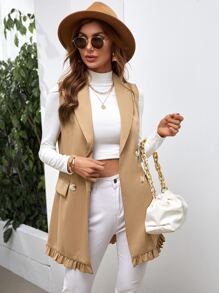 Áo khoác  âu phục nữ Nút đôi Viên lá sen màu trơn Thanh lịch - Màu Khaki - Xem 1