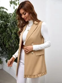 Áo khoác  âu phục nữ Nút đôi Viên lá sen màu trơn Thanh lịch - Màu Khaki - Xem 4