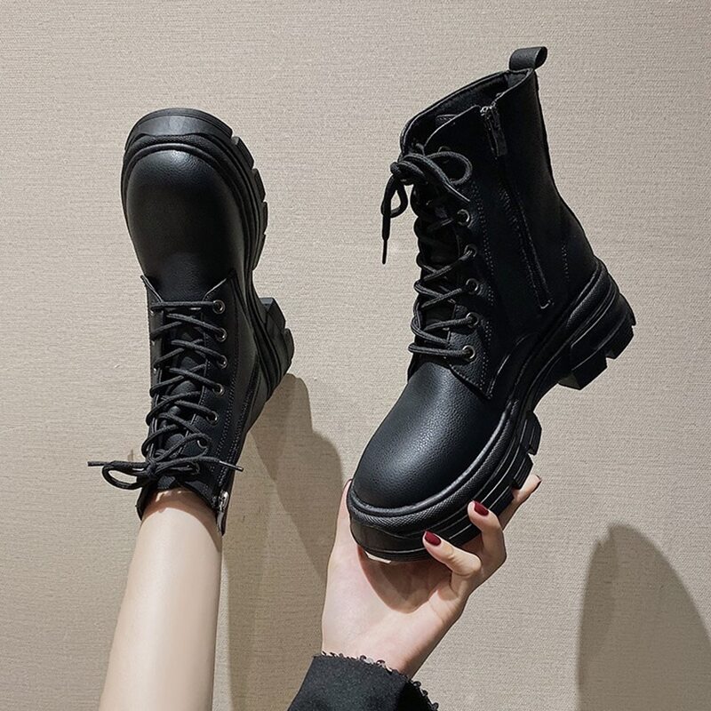 

Lace-up Front Combat Boots, Black