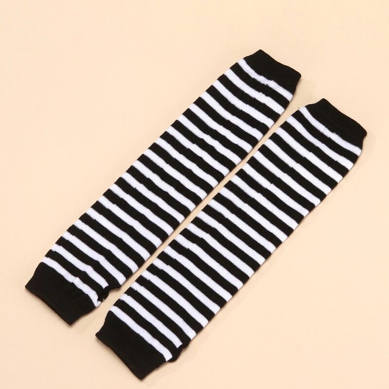 

Striped Print Fingerless Long Gloves, Black and white