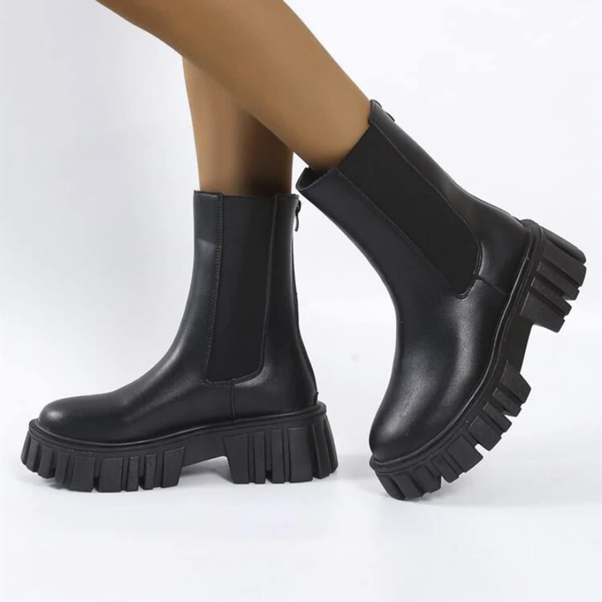 

Lace-up Front Platform Chelsea Boots, Black