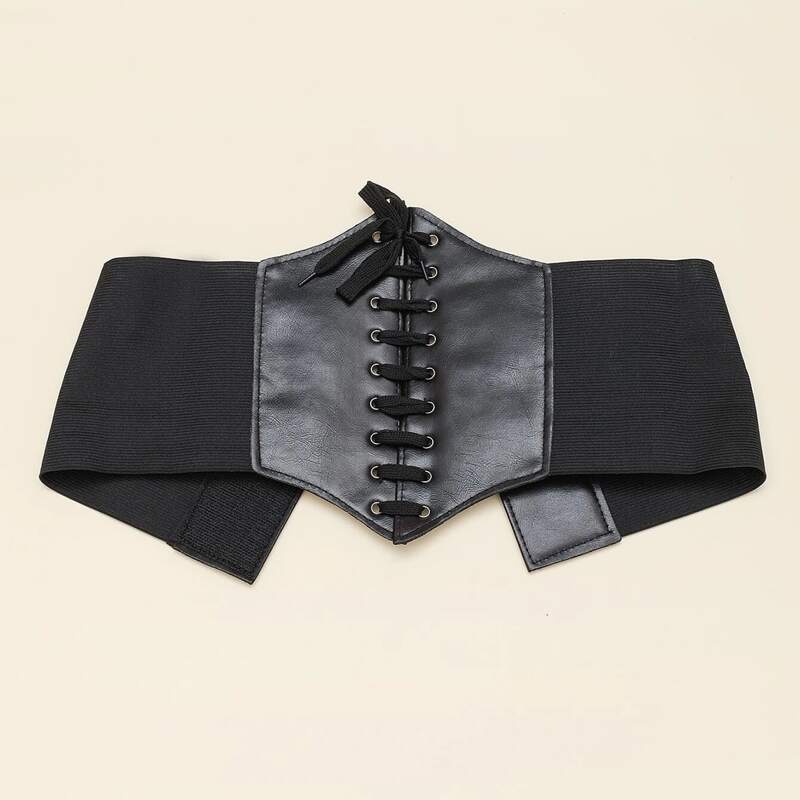 

Lace-up Wide Belt, Black