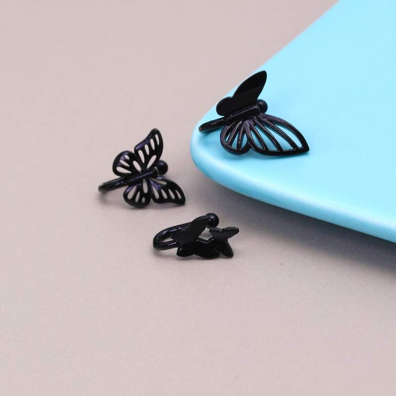 

3pcs Butterfly Design Nose Ring, Black