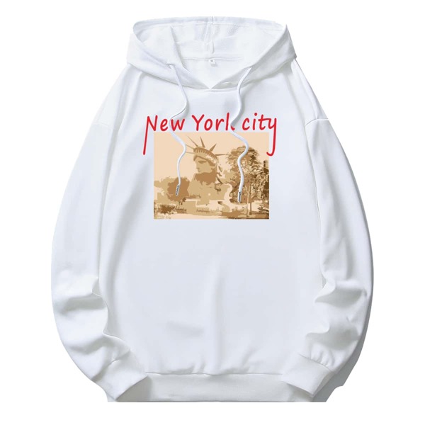 

Guys Letter Graphic Print Drawstring Hoodie, White