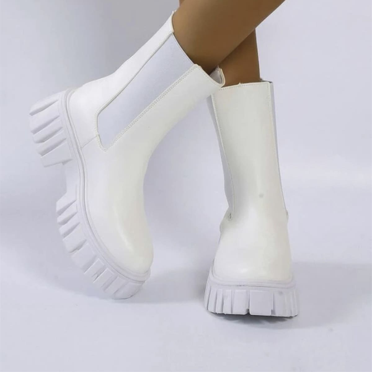 

Lace-up Front Platform Chelsea Boots, White
