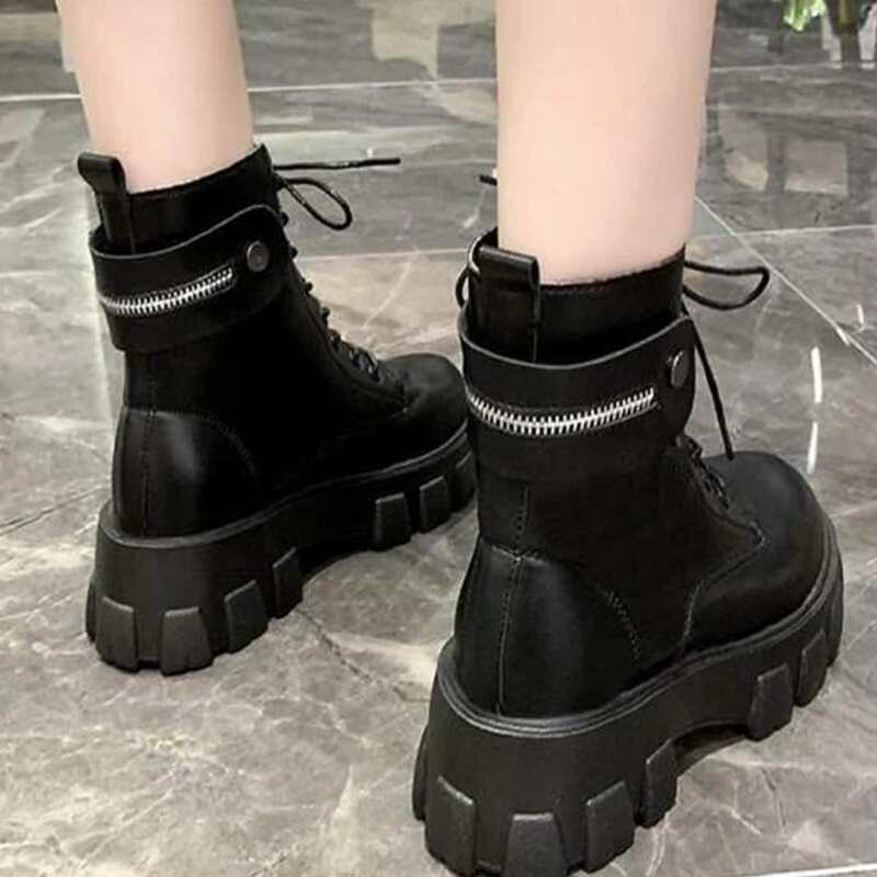 

Lace-up Front Platform Boots, Black