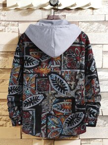 Men Plants Print Drawstring Hooded Shirt Without Tee - Multicolor - View 2