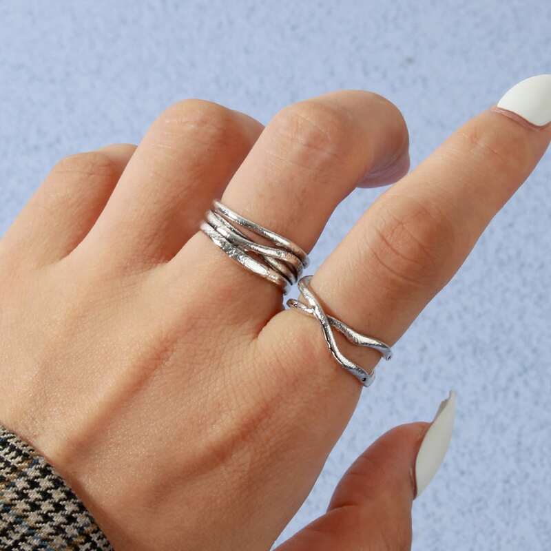 

2pcs Minimalist Cuff Ring, Antique silver