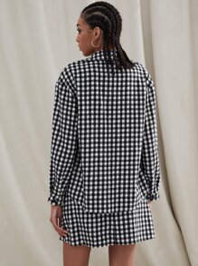 SHEIN Privé 格子圖案落肩袖前紐扣夾克和直筒半身裙 - 黑與白 - 查看 2