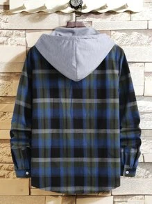 Manfinity Hypemode Men Plaid Print Button Up Drawstring Hooded Shirt Without Tee - Multicolor - View 2