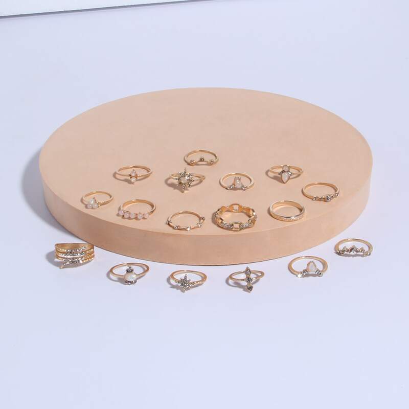 

17pcs Rhinestone Decor Ring, Gold
