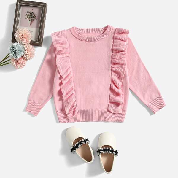 

Toddler Girls Ruffle Rib-knit Sweater, Baby pink