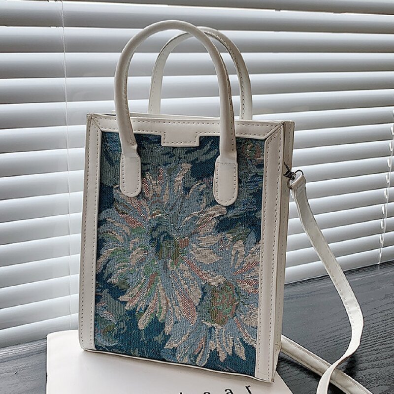 

Flower Graphic Satchel Bag, White