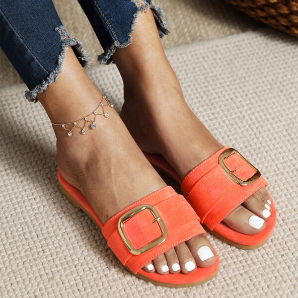 

Minimalist Buckle Decor Flat Sandals, Burnt orange
