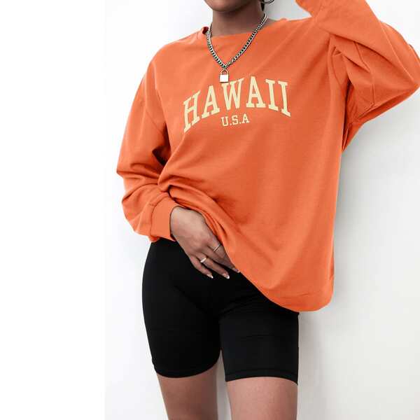 

Letter Graphic Drop Shoulder Sweatshirt, Orange