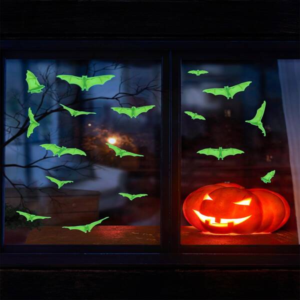 

1sheet Halloween Bat Print Glow Sticker, Green