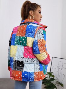 Paisley Print Patchwork Padded Padded Coat Clothes Winter - Multicolor - View 3