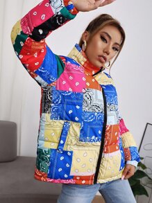 Paisley Print Patchwork Padded Padded Coat Clothes Winter - Multicolor - View 4