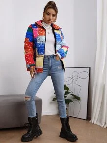 Paisley Print Patchwork Padded Padded Coat Clothes Winter - Multicolor - View 5