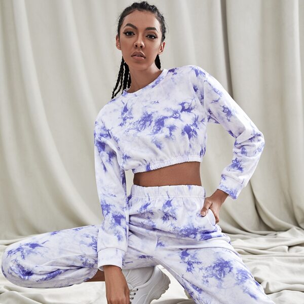 

Tie Dye Crop Pullover & Sweatpants, Multicolor