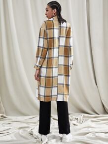 Plaid Print Flap Pocket Drop Shoulder Overcoat - Multicolor - View 2