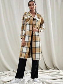 Plaid Print Flap Pocket Drop Shoulder Overcoat - Multicolor - View 4