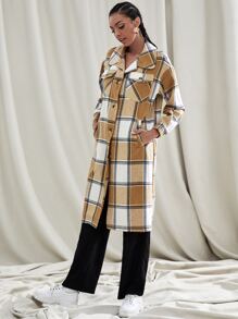 Plaid Print Flap Pocket Drop Shoulder Overcoat - Multicolor - View 5