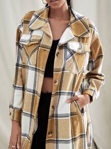Plaid Print Flap Pocket Drop Shoulder Overcoat - Multicolor - View 6