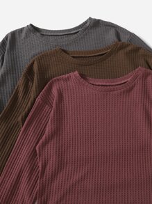 3 conjuntos Pijama con parte superior anudada de tejido tipo waffle unicolor