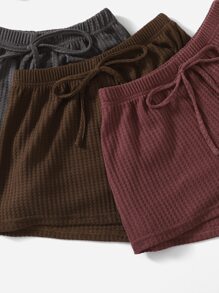 3 conjuntos Pijama con parte superior anudada de tejido tipo waffle unicolor