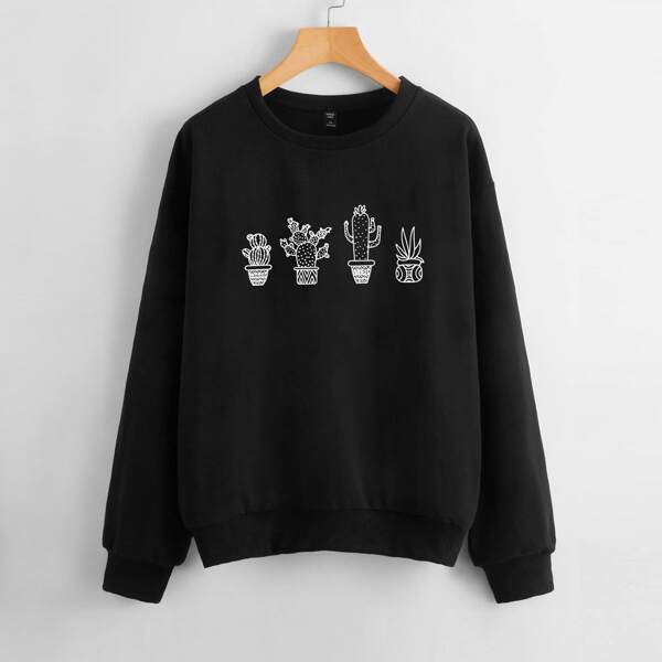 

Plus Cactus Print Sweatshirt, Black