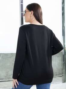 Camiseta con encaje en contraste cuello - Negro - Ver 2